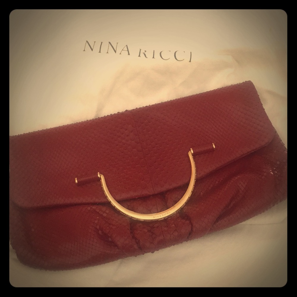 Nina Ricci Red snakeskin clutch.  New with tags